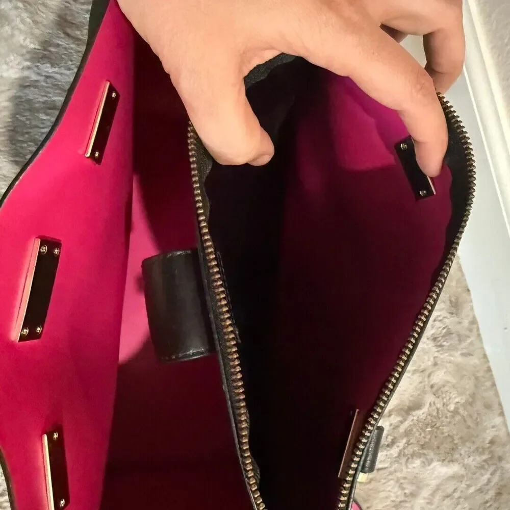 Kate Spade Arbour Hill Kyra Black Sweetheart Pink Leather Crossbody Handbag with